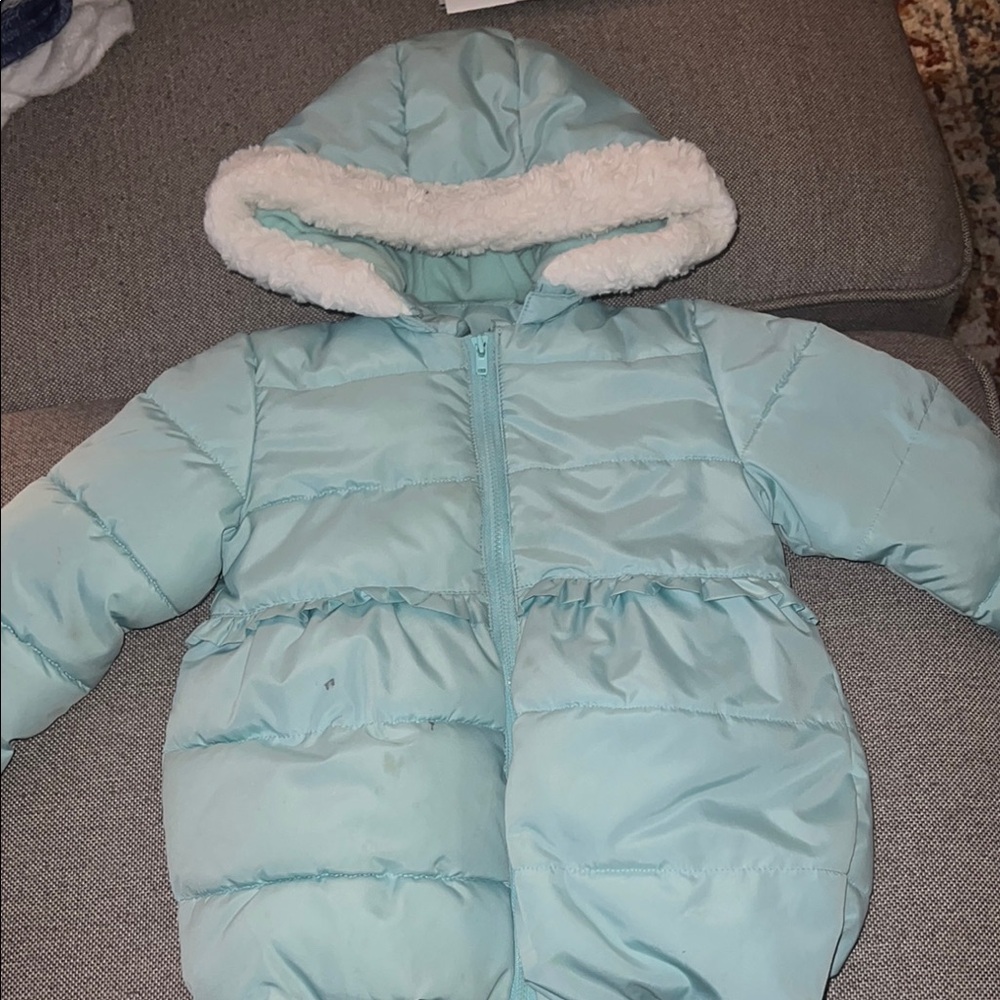Gymboree Blue and White Puffer Coat with Quilted Design